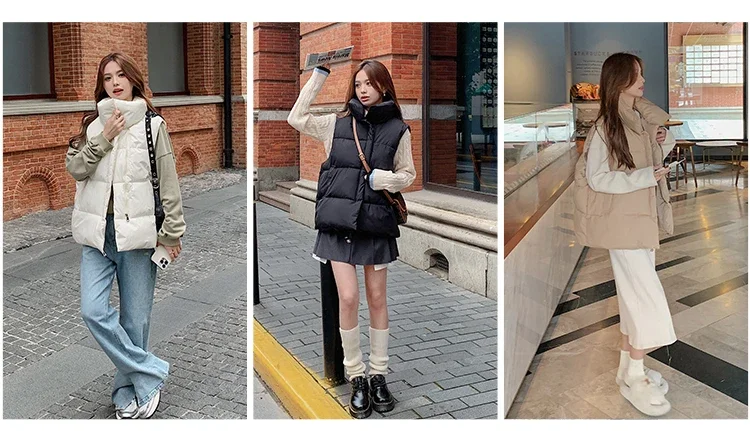 Description Picture 6 of itemWomen Mock Neck Pocket Solid Thermal Coat Vest Zipper Thicken Warm Jacket Casual Puffer Jackets For Women 2023 Fall Winter