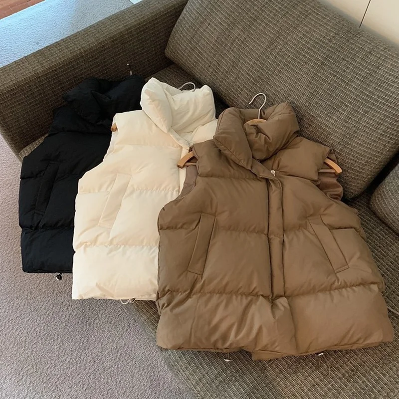 Description Picture 3 of itemAutumn Winter Warm Solid color Cotton vest Women's vest Standing collar Sleeveless Cotton padded Outerwear Women's coat
