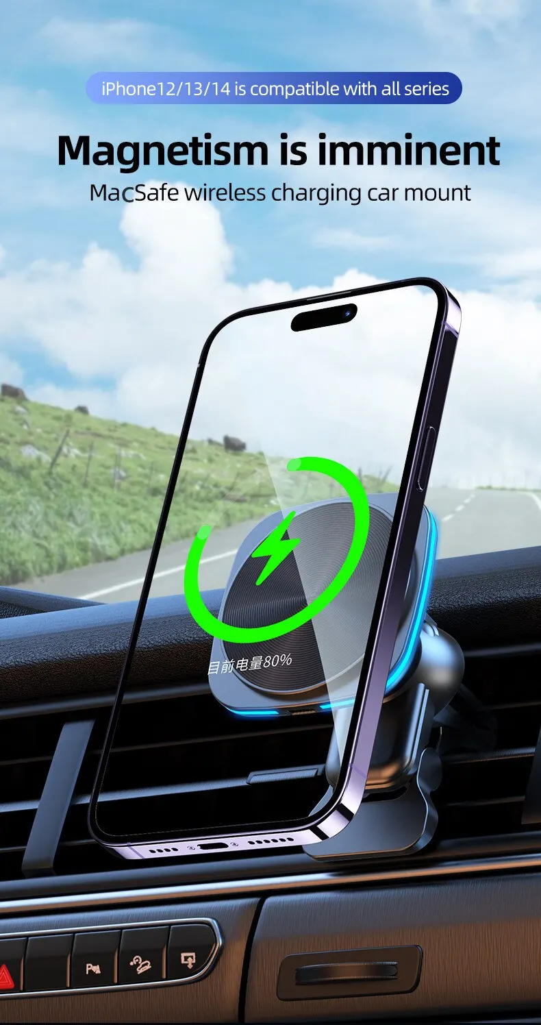 Description Picture 2 of item30W Magnetic Car Wireless Charger Mount Air Vent Phone Holder Stand For iPhone 14 13 12 Pro Max Mini Car Fast Charging Station
