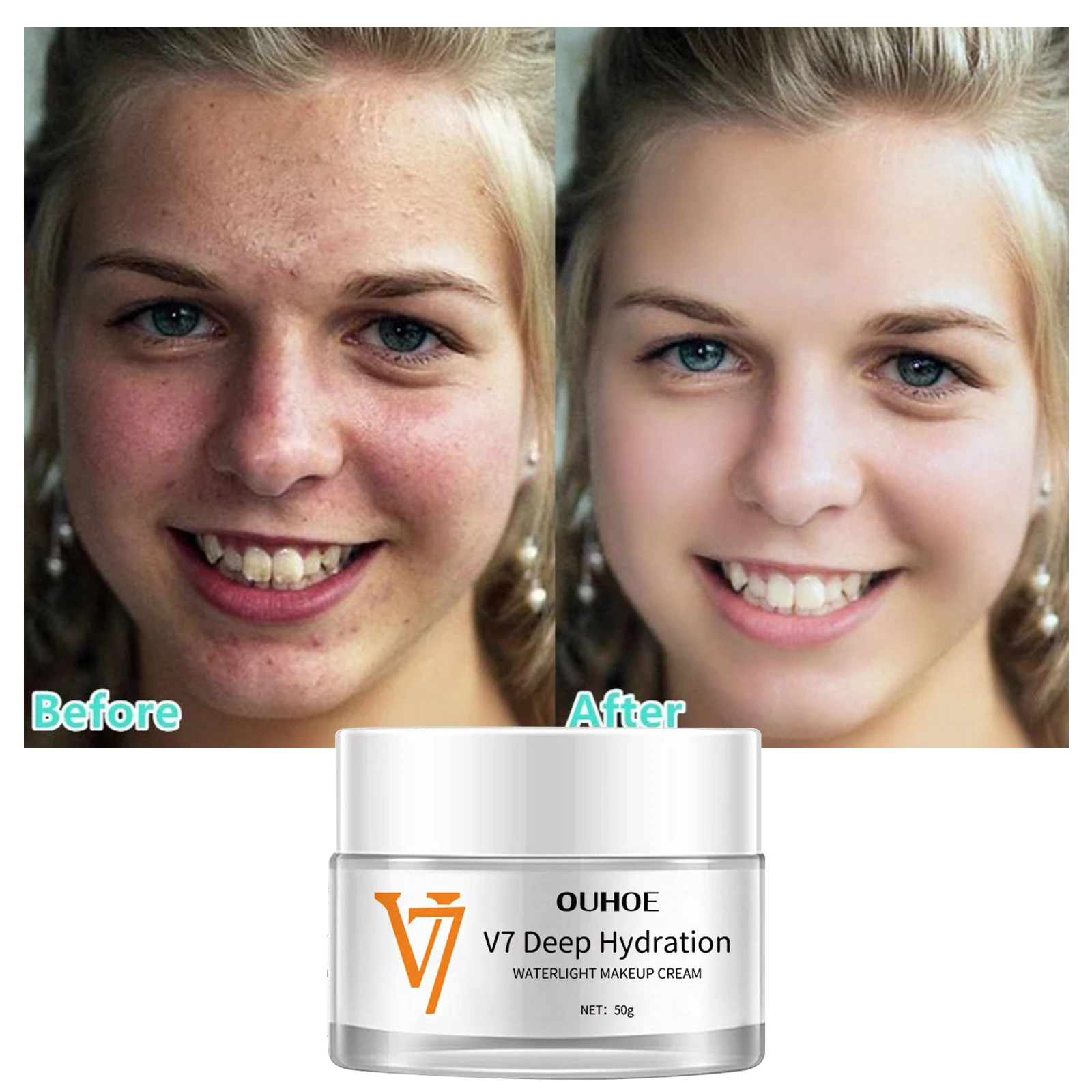 Face Cream V7 Deep Hydration Waterlight Instant Whitening Moisturizing Cream Vitamin H Nourish Brighten Skin Tone Fade Blemishes