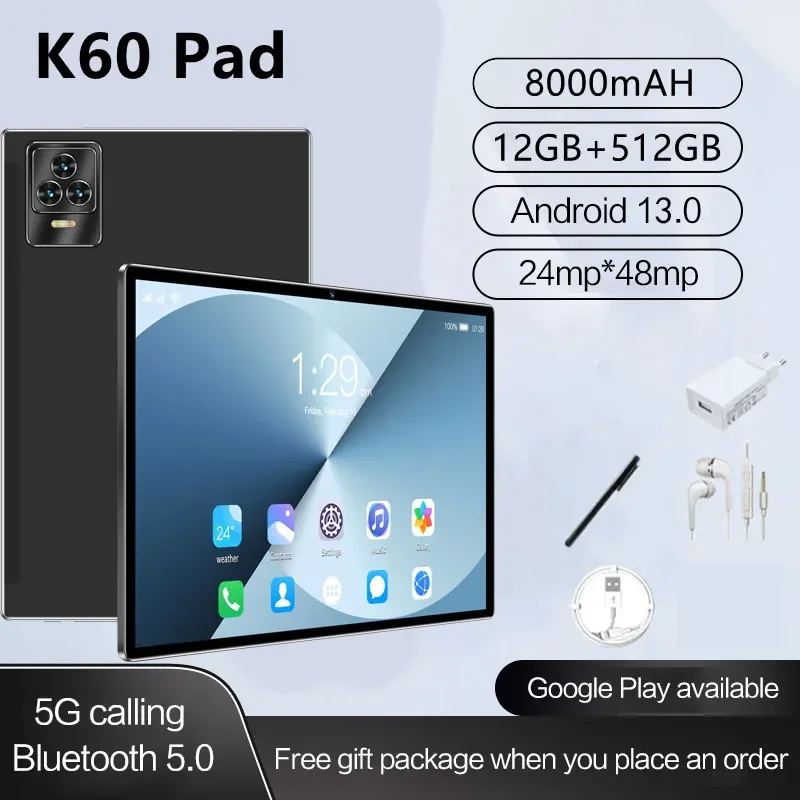 Global Version Original Tablet 10.1 Inch Android 13 12GB+512GB Tablet Dual SIM Card 4G/5G Phone Call GPS WiFi Bluetooth Tablet