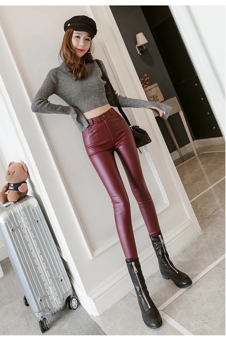 Description Picture 4 of itemWoman pu Leather Pants Female High Waist 2023 Autumn Style Streetwear Trousers Ladies Skinny Tousers Pant G234