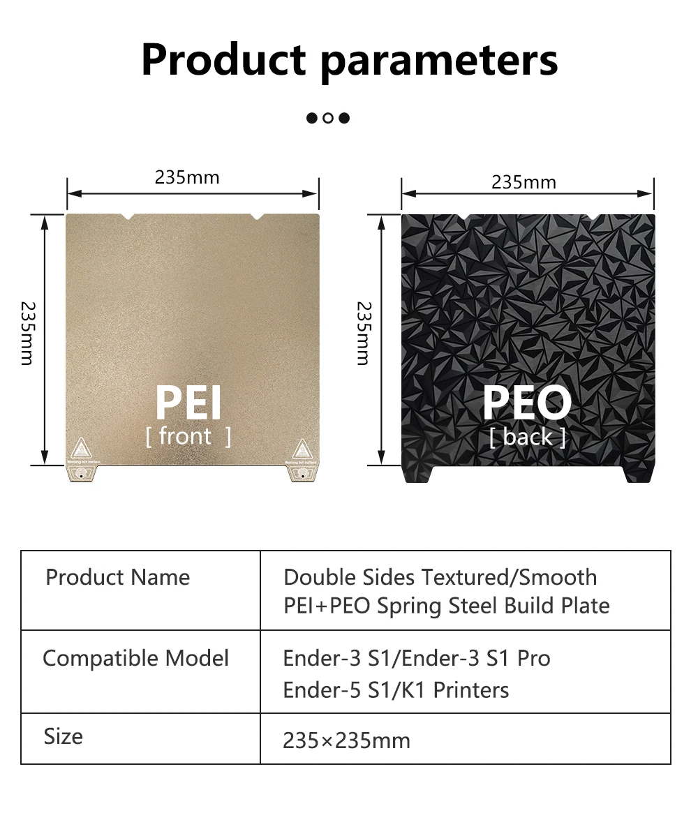 Description Picture 5 of itemDouble Side PET PEI PEO Spring Steel Sheet Magnetic Build Plate 235/310mm Heated Bed For Ender 3 S1/S1 Pro/Creality K1/K1 Max