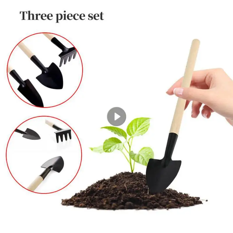 3 Piece Set Mini Gardening Potting Tools Wooden Handle Shovel Rake Spade Succulent Tranplanting Flowers Potted Plant Garden Tool