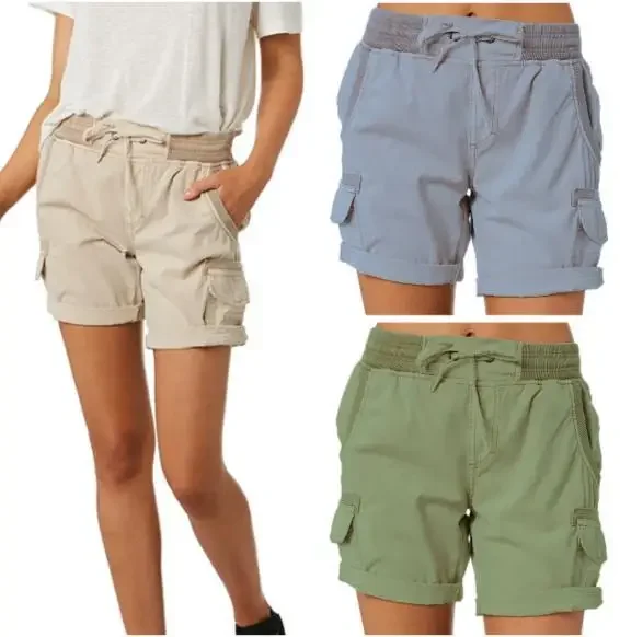 Description Picture 3 of itemHigh Waist Ladies Overalls Casual Pants Cotton and Linen Shorts Thin Loose Wide-leg Shorts for Women