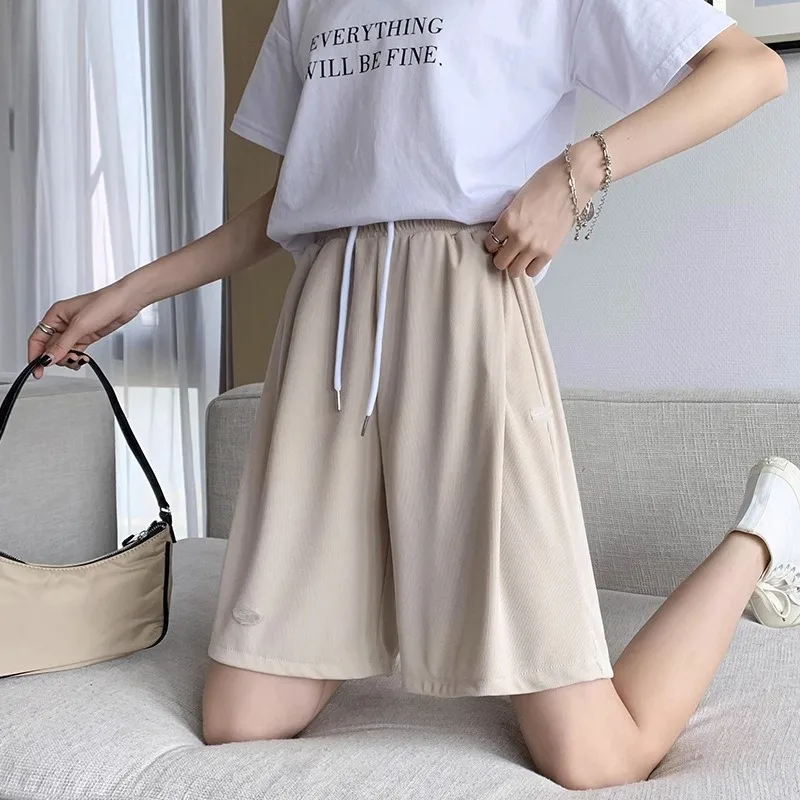 SAYTHEN Women's Summer Thin Loose High Waist Ice Silk Sports Shorts 2023 New Straight Slender Casual Wide Leg Capris Pants