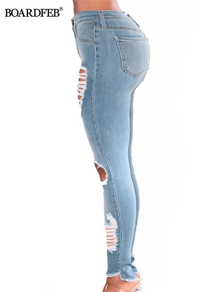 Description Picture 4 of itemWomen Ripped Jeans Pants Y2K Stretch Skinny Hole Denim Pencil Pants Slim Fit Casual High Waist Female Distressed Jeans Trousers