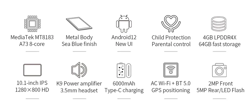 Description Picture 5 of itemTeclast P30S Tablet 10.1 Inch 1280x800 IPS Android 12 4GB RAM 64GB ROM MT8183 8 cores GPS Type-C 6000mah Metal