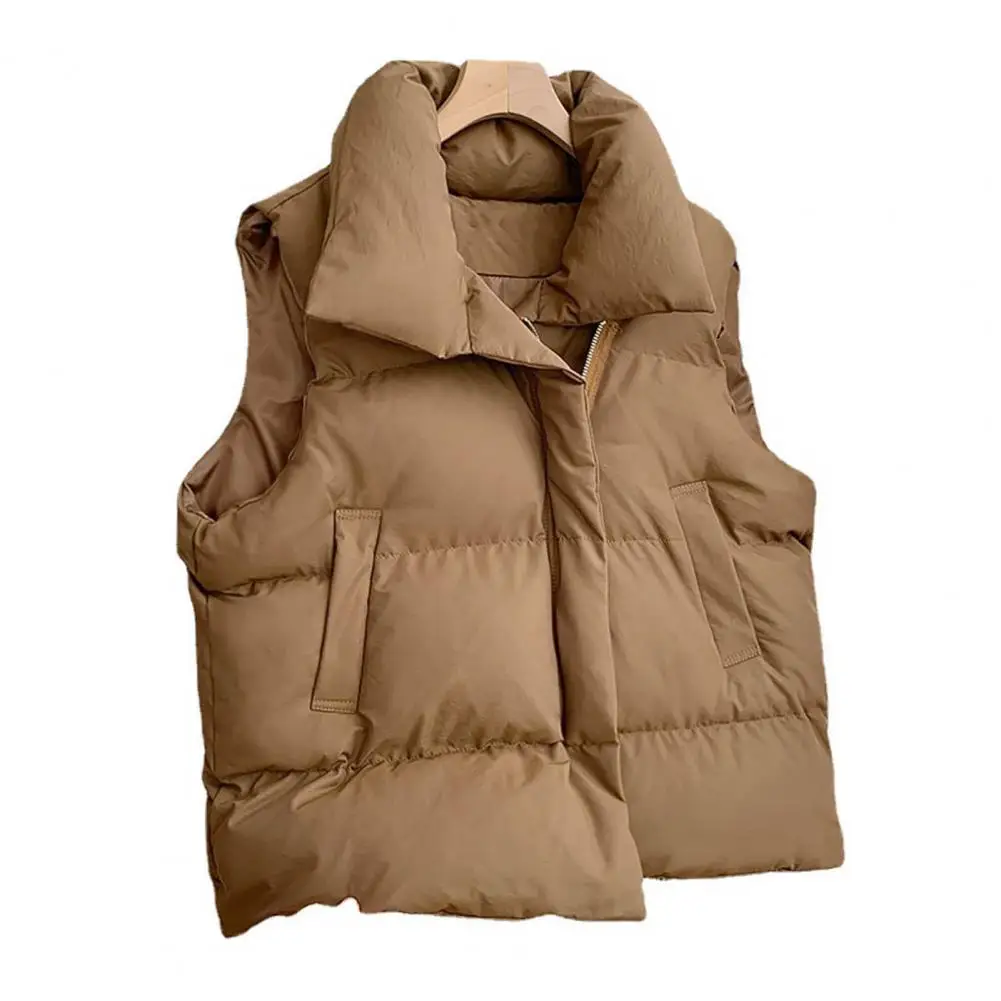 Description Picture 6 of itemNew Fashion Autumn Stand Collar Elegant Coats Warm Outerwear Casual Belt Sleeveless Winter Women Vests Jackets