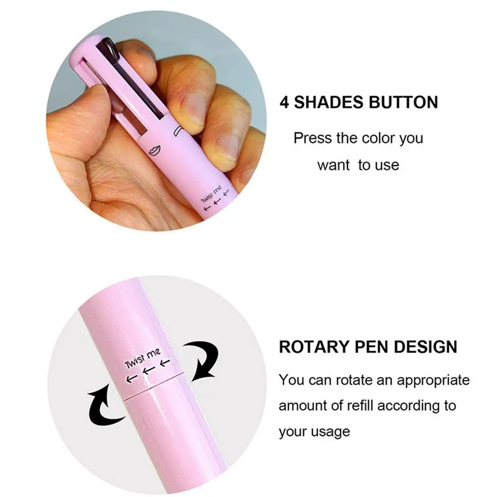 Description Picture 5 of item4 In 1 Makeup Pen Muti-use Long Lasting Eyebrow Highlighter Lip Make Up Cosmestic Pencil Sweat Resistant For Work Travel Use