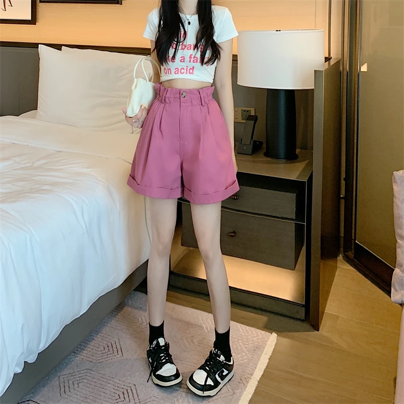 Description Picture 6 of itemAge Reduction Elastic Waist Bract Shorts Female Summer High Waist A Word Western Style Five Points Pants Loose Wide Leg Pants