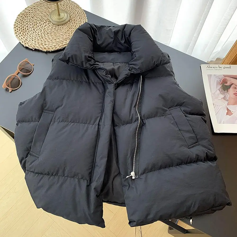 Description Picture 3 of itemNew Fashion Autumn Stand Collar Elegant Coats Warm Outerwear Casual Belt Sleeveless Winter Women Vests Jackets