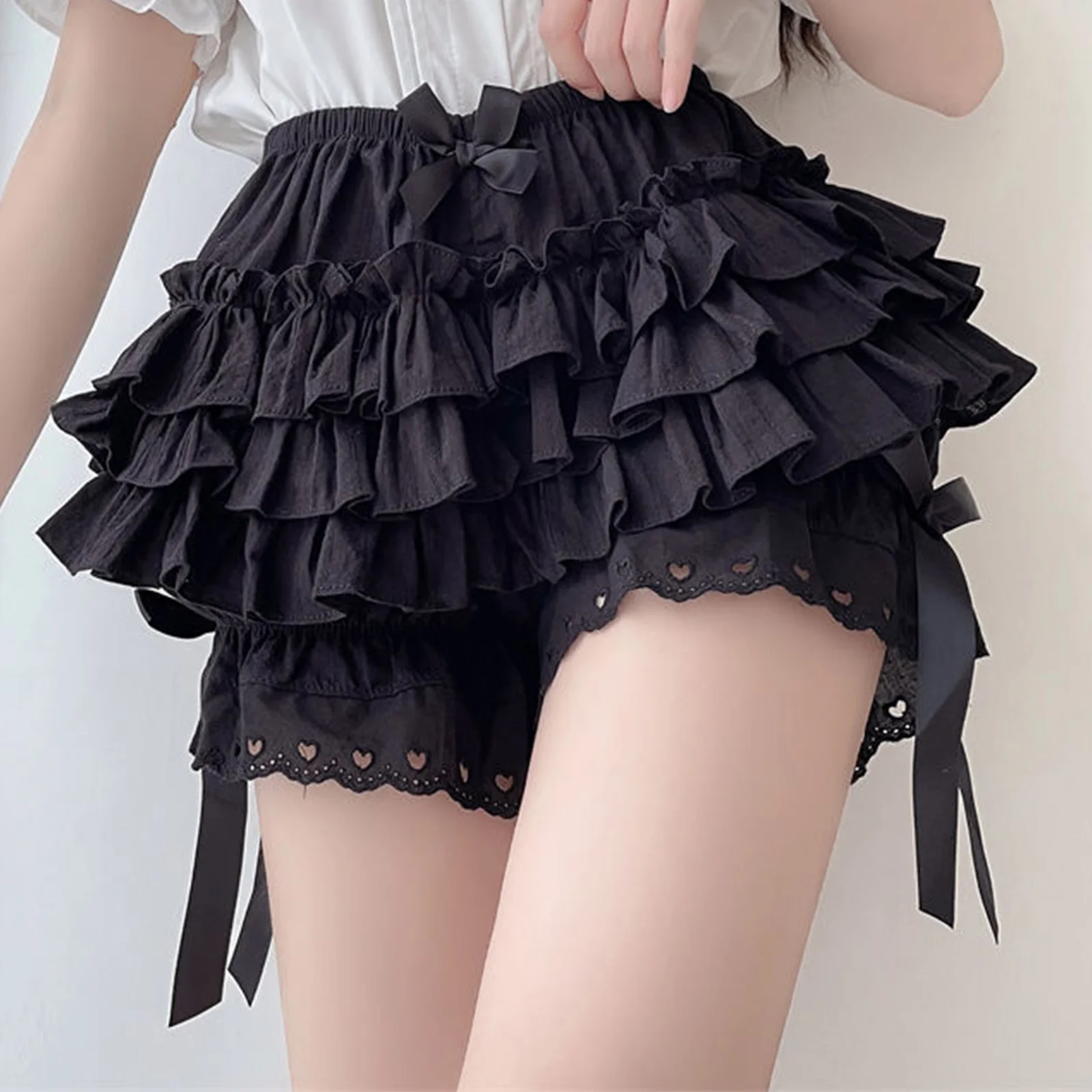 Womens Tiered Frilly Bloomers Shorts Bowknot Ruched Culottes Maid Cosplay Ruffled Panties Victorian Anime Cosplay Costumes