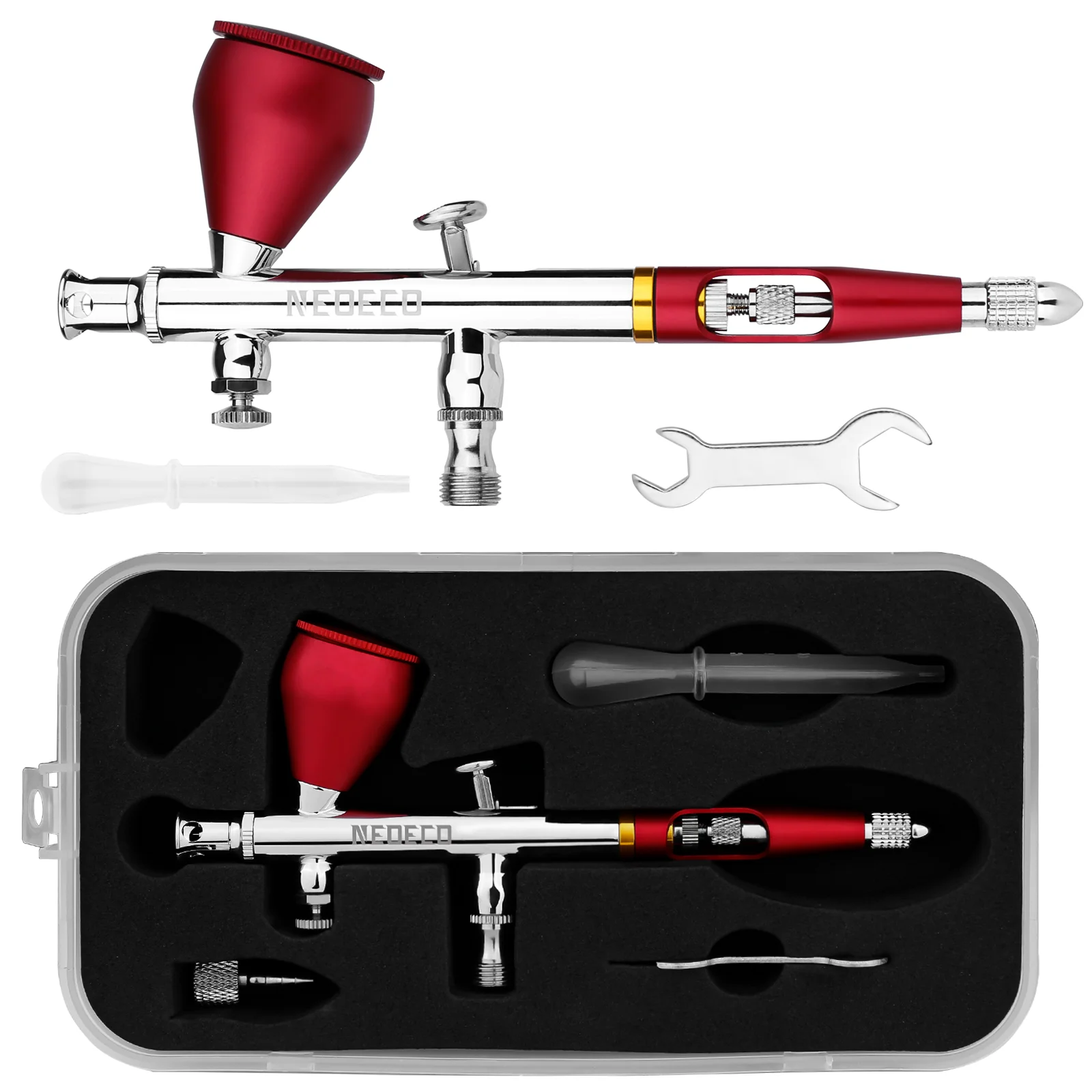 NEOECO NCT-SJ83 Dual Action Airbrush 9cc 1/3 oz Fluid Cups Quick Remove Air brush Cap Design Gravity Feed Set for Model Cake Art