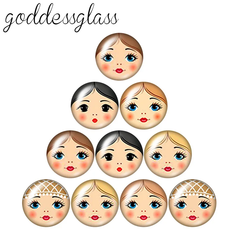 матрёшка matryoshka Russian Face 10pcs mixed 12mm/18mm/20mm/25mm Round photo glass cabochon demo flat back Making findings