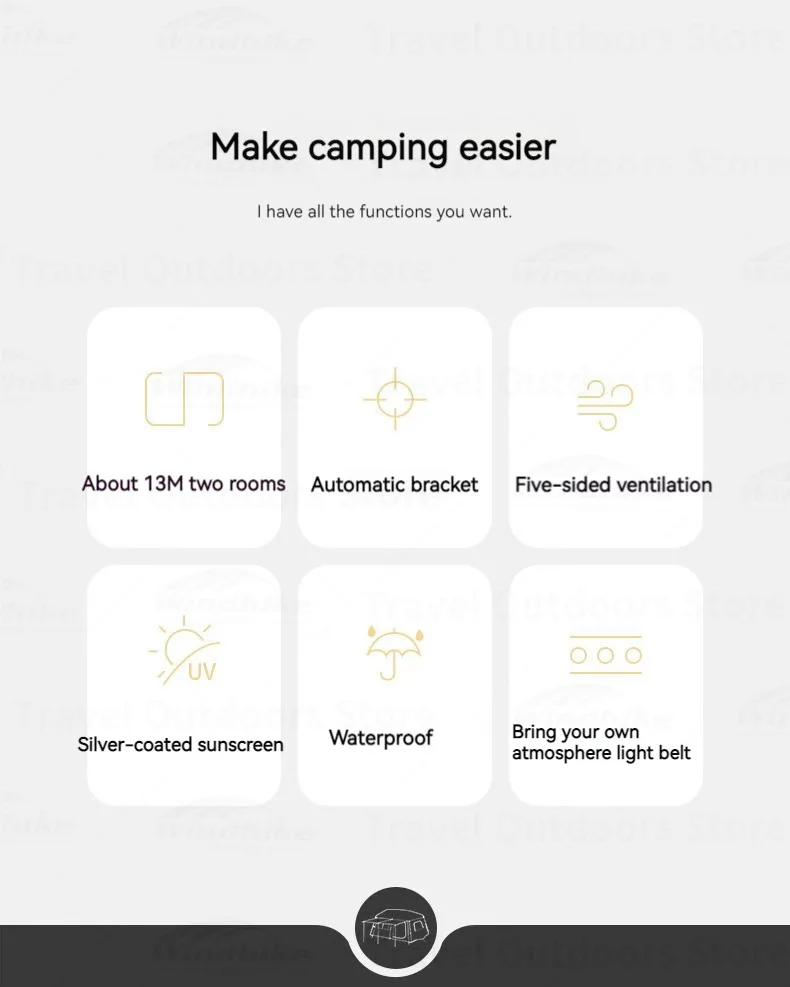 Description Picture 3 of itemNaturehike Village 13 Tent Shelter Camping Hut One-touch Automatic Tent for 4-5 People Glamping Outdoor Waterproof Large Space