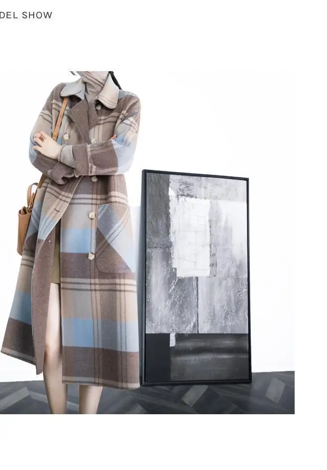 Description Picture 5 of itemElegant Women Woolen Coat Long Sleeve Korean Fashion Vintage Jackets Loose Fairycore Plaid 2023 New Autumn Winter Coats