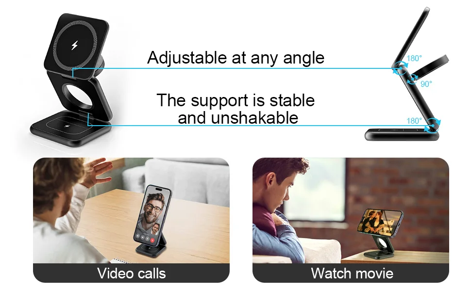 Description Picture 3 of itemKUXIU Magsafe Wireless Charger, 3 in 1 iphone Charger Foldable Holder for iPhone 15 14, 13, 12 Pro/Max/Plus, AirPods 3/2,iWatch