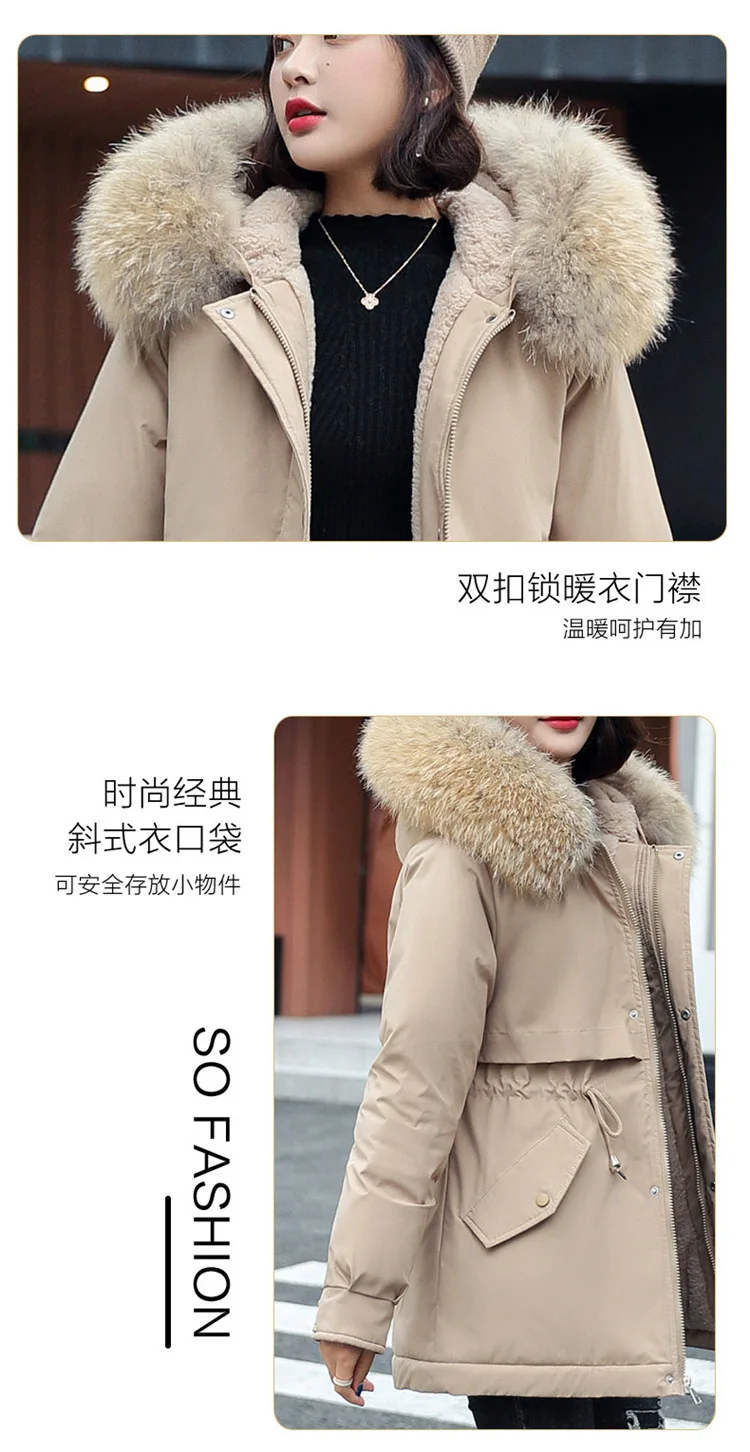 Description Picture 5 of itemWomen's cotton jacket 2023 winter casual mid length women's warm and loose fitting large wool collar cotton jacket