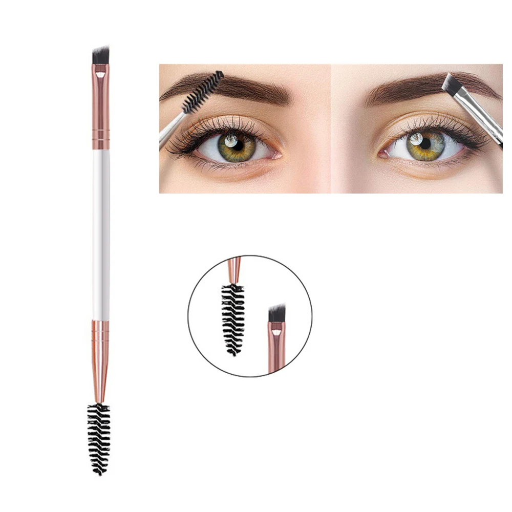 1Pcs White Double Head Eyebrow Brush Eyelash Curl Portable Small Angled Eyebrow Liner Spoolie Brush Women Makeup Cosmetic Tools