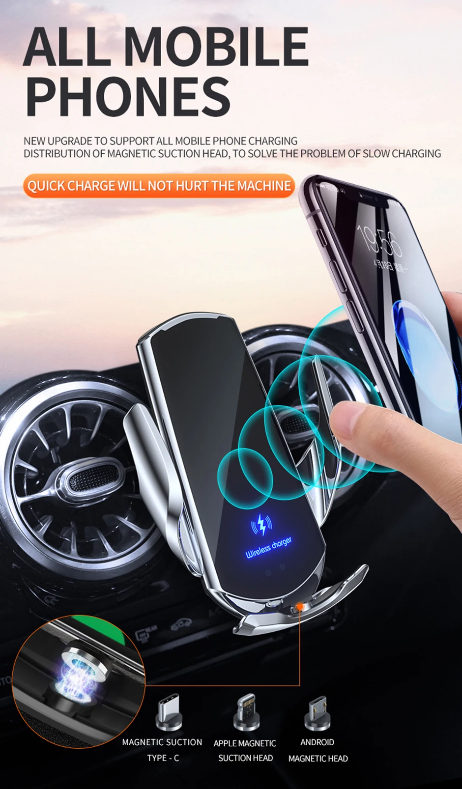 Description Picture 6 of itemAutomatic Clamping Car Wireless Charger Stand Air Vent Phone Holder Magnetic 30W Fast Charging For iPhone 15 14 13 Samsung S23