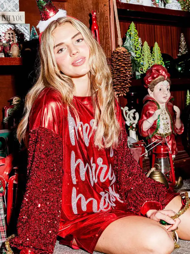 Description Picture 6 of item2024 New Personalized Street Dress Fashionable Round Neck Long Sleeve Loose Sequined Christmas Party Printed Dress