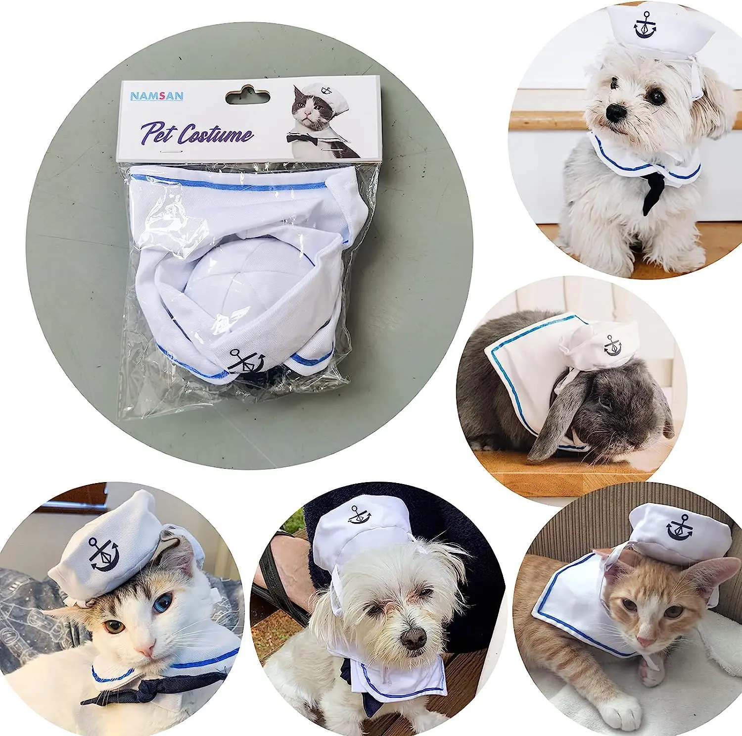 Description Picture 3 of itemATUBAN Pet Sailor Costume for Cats Small Dogs Halloween Cat Sailor Hat with Tie Collar Doggy Navy Outfit Cosplay Apparel