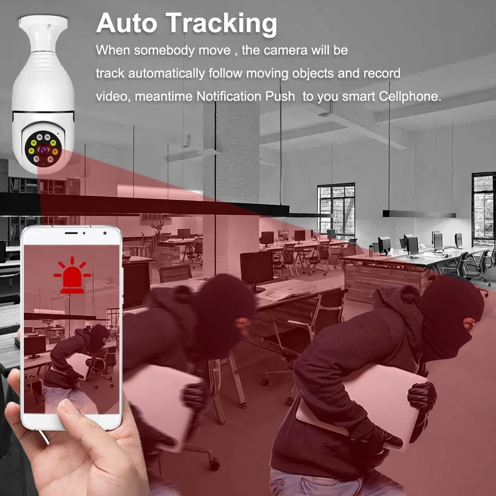 Description Picture 4 of itemE27 Bulb Wifi Surveillance Camera 4x Digital Full Color Automatic Body Tracking IP Wifi Camera HD Night Vision Baby Monitor