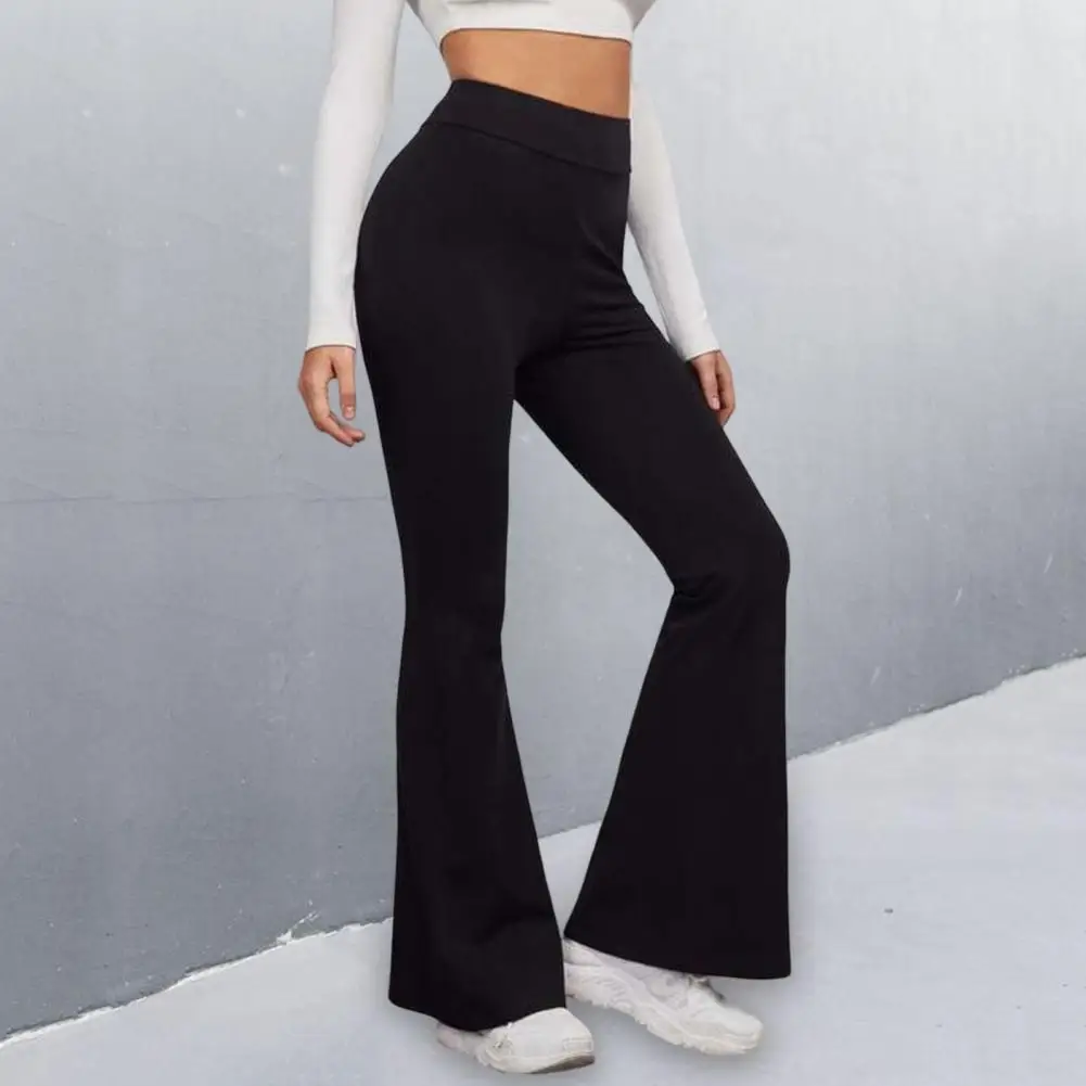 Description Picture 4 of itemClassic Lady Trousers High-Waist Elastic Waistband Control Tummy Lady Trousers Women Solid Color Sports Flared Pants Streetwear