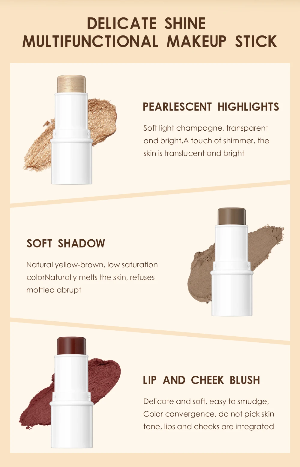 Description Picture 3 of itemQIBEST Highlighter Makeup Glitter Contouring Bronzer For Face  Blush Sticks Shimmer Powder Texture Illuminator Women Cosmetics