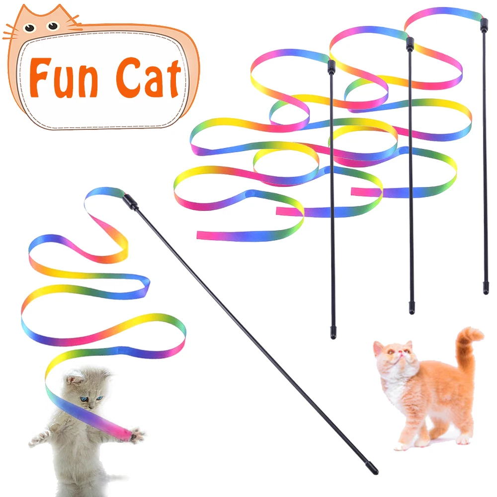 Description Picture 2 of itemPlush Cat Sticks Double-sided Colorful Rainbow Ribbon Funny Cat Stick Toys for Pet Kitten Interactive Stick Teaser Toys Supplies