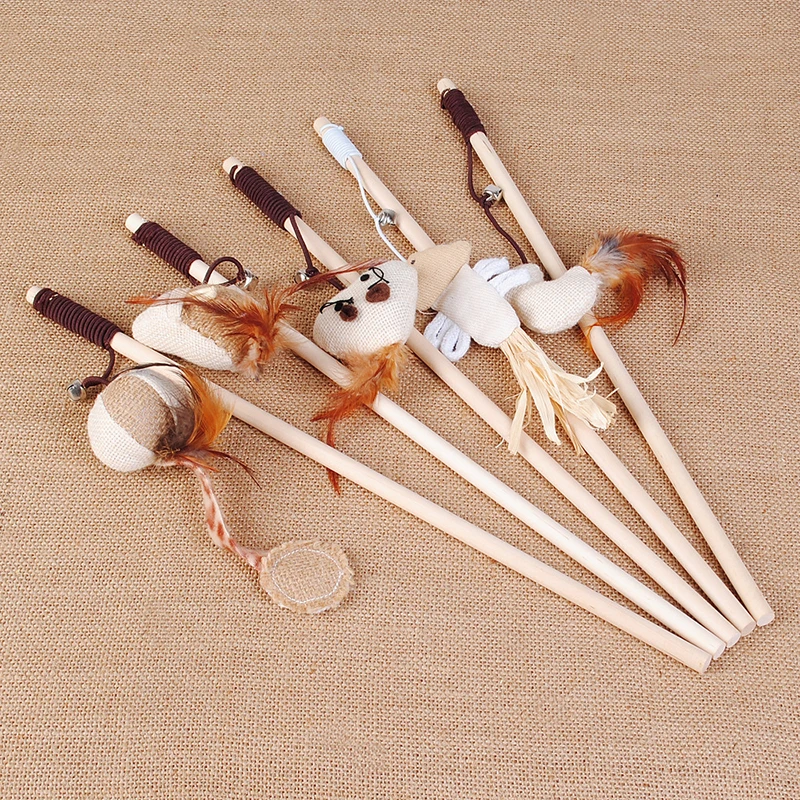 Description Picture 5 of itemPet Cat Interactive Toys Funny Cat Teaser with Feather 40CM Wooden Stick Mice Fish Chick Katten Speelgoed  chats Pet Accessories