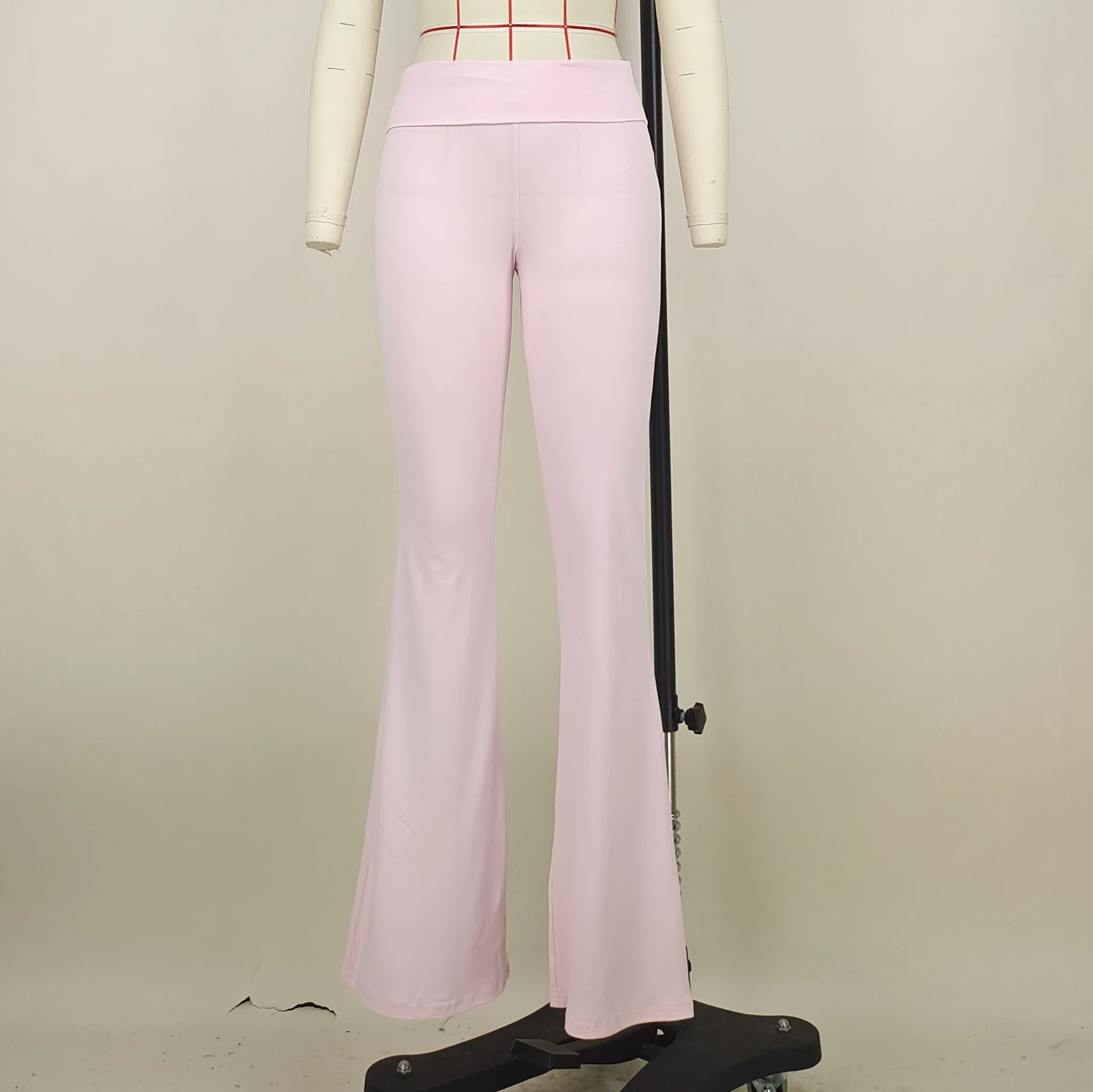 Description Picture 3 of itemWomen's Solid Woman Pants Slim Fitting High Waisted Streetwear Casual Flare Pants Women Clothes Full Length Capris Trousers