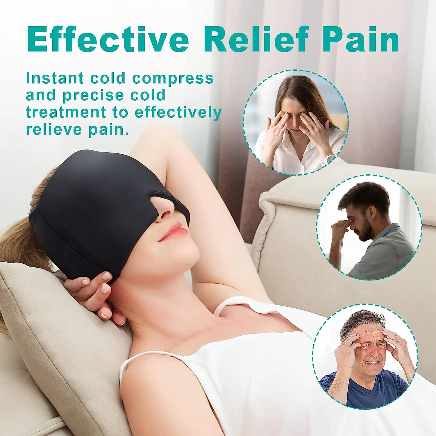 Description Picture 4 of itemMigraine Relief Hat headache hat Gel Hot Cold Therapy Ice Cap For Relieve Pain Ice Hat Eye Mask Stress Pressure Pain Relief