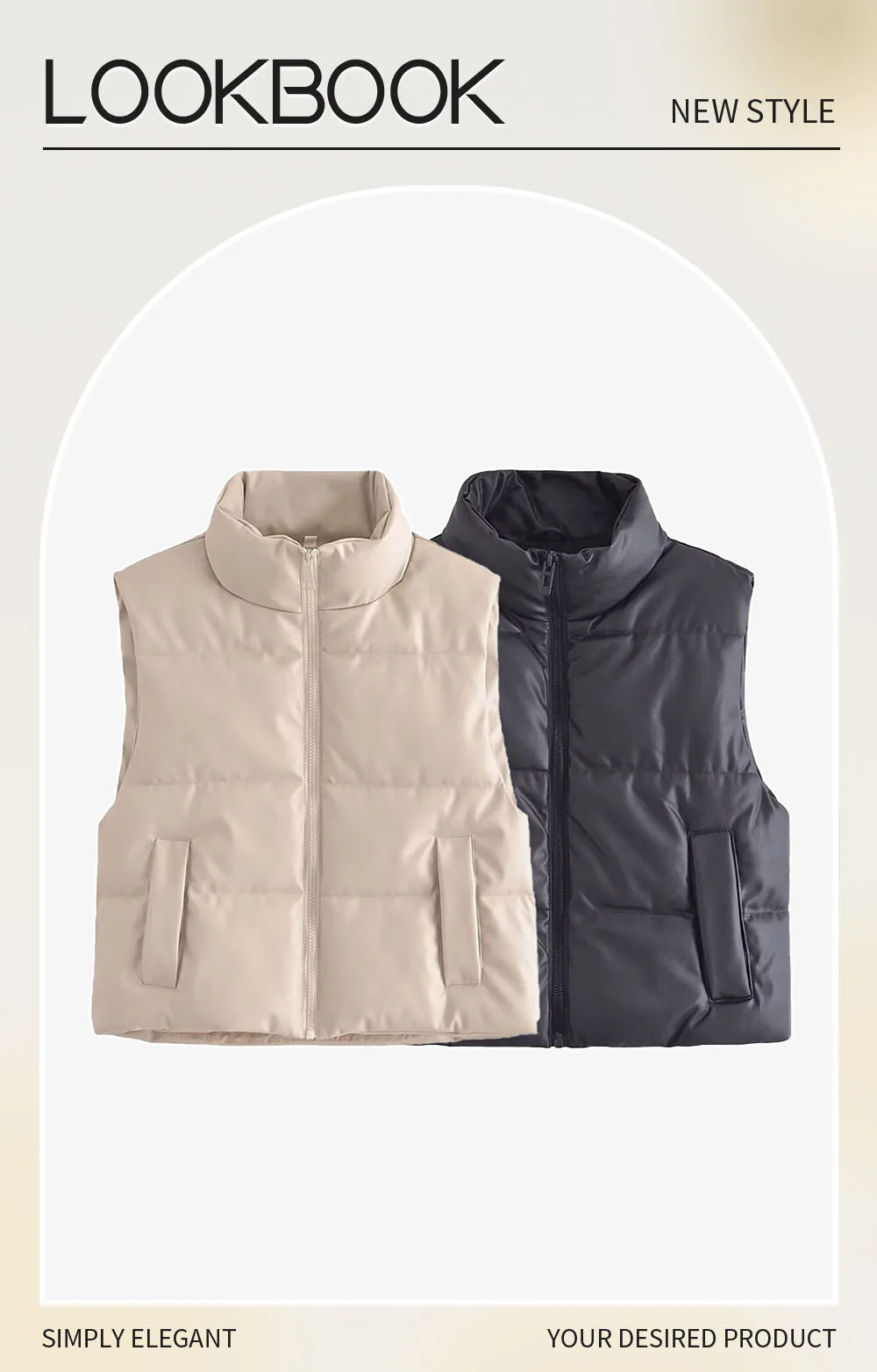Description Picture 4 of itemUNIZERA 2023 Autumn/Winter New Product Women's Fashion Casual PU Faux Leather Standing Collar Sleeveless Cotton Coat Vest Vest