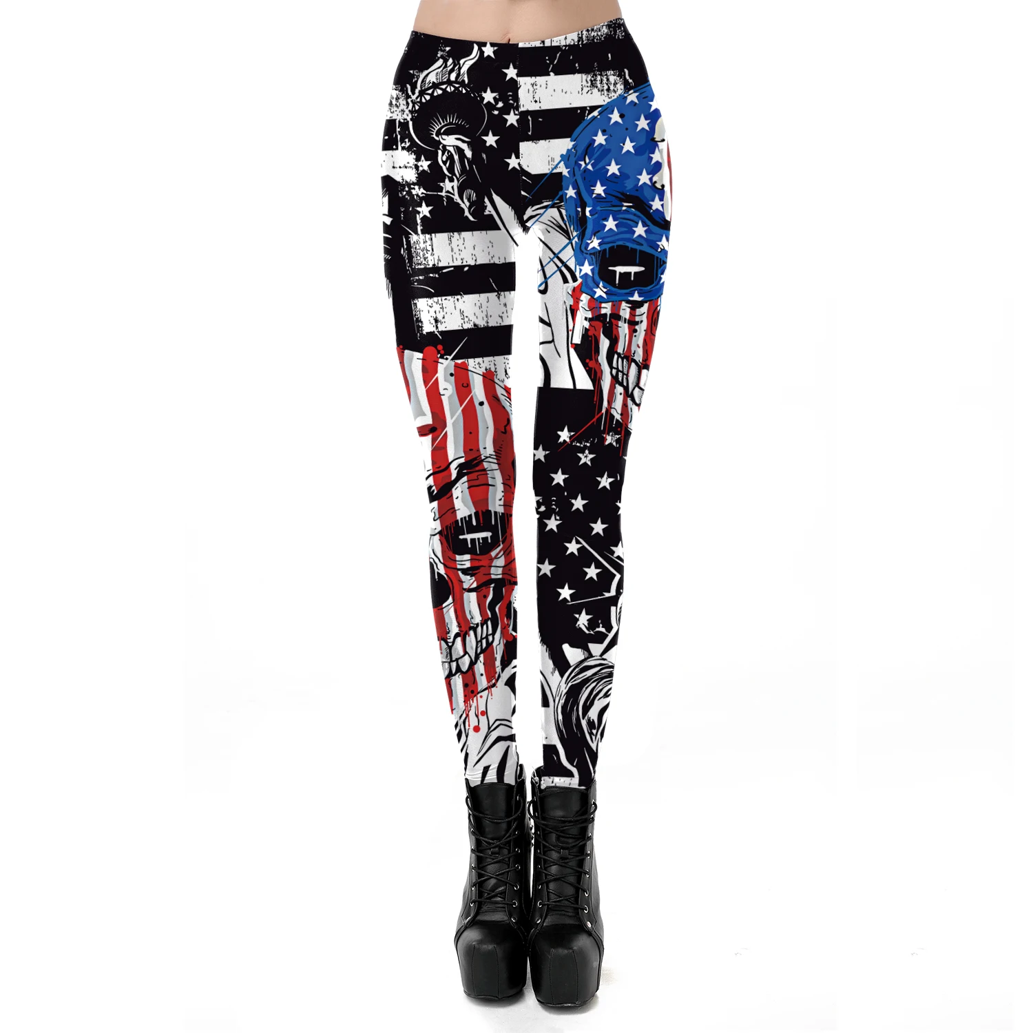 Description Picture 2 of item[You're My Secret] New Trend Women Legging High Waist Tights Sexy Pants Fitness Legins American Flag Skull 3D Print Legging