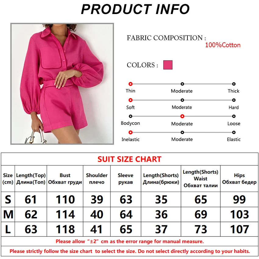 Description Picture 2 of itemBclout Summer Patchwork Linen Shorts Sets Women 2 Pieces Fashion Pink Lantern Sleeve Thin Blouses Vacation Straight Shorts Suits