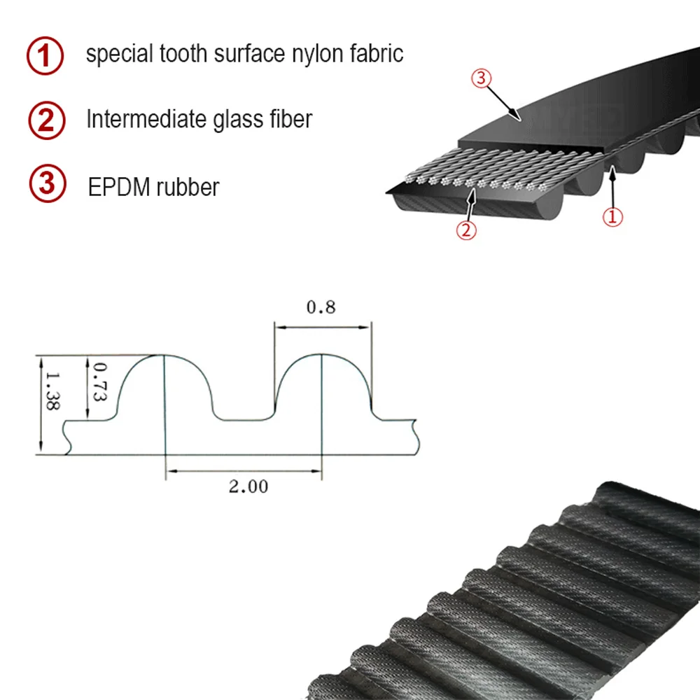 3D Printer Parts GT2 Closed Loop Timing Belt EPDM Rubber 2GT 6mm 200mm 610mm Synchronous Belts Part