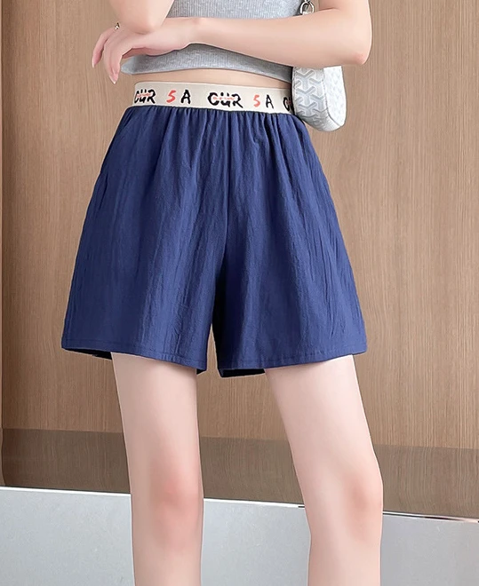 Description Picture 6 of item2022 Summer New Women's Shorts Fashion Simple Loose High Elastic Elastic Waist Casual Wear Cotton and Linen Shorts Women Pants