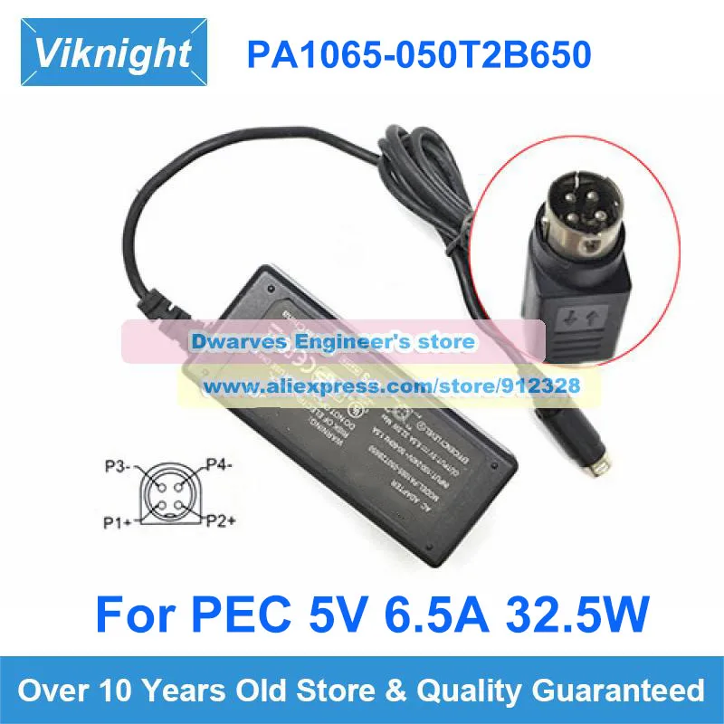 Genuine 5V 6.5A 32.5W AC Power Adapter PA1065-050T2B650 Charger for POWERTRON Power Supply Round with 4 Pins