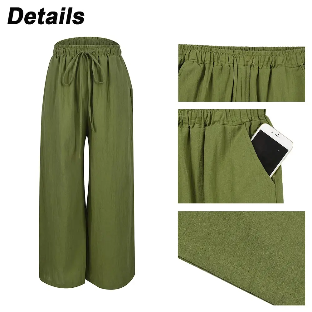 Description Picture 6 of itemPlus Size Oversized Womens Autumn Winter Casual Cotton Linen Baggy Wide Leg Solid Pants Ladies Loose Palazzo Trousers For Female
