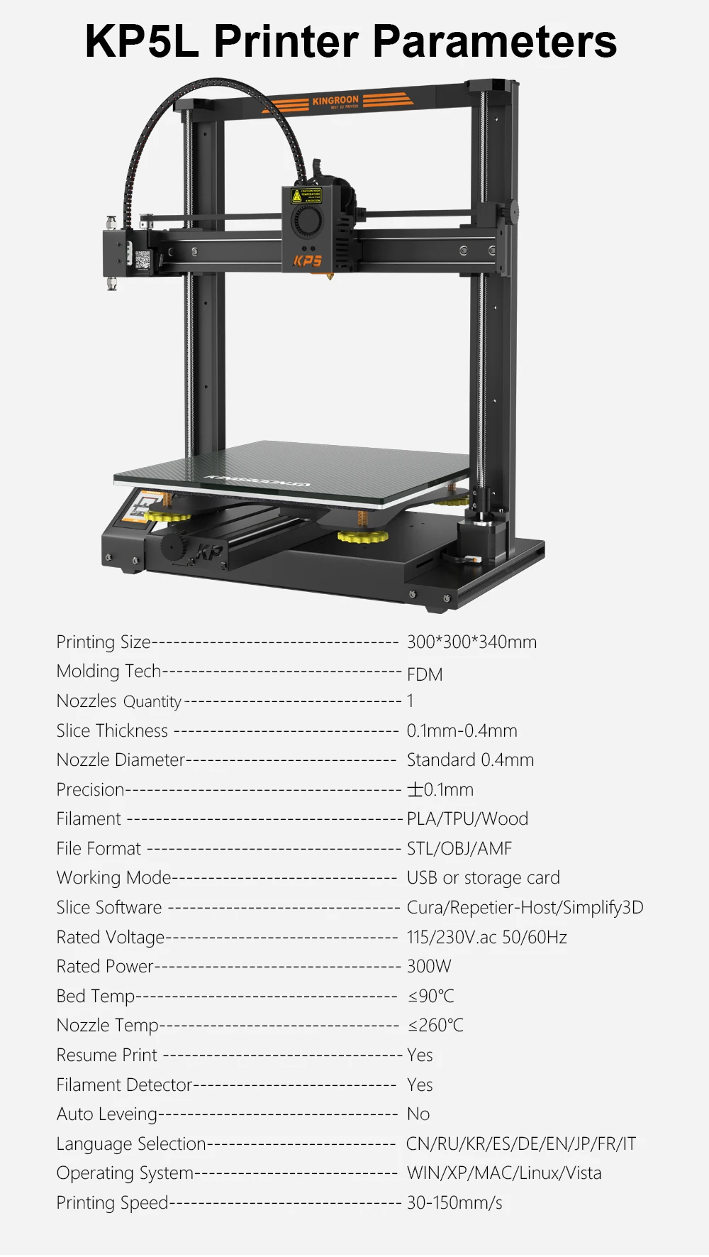 Description Picture 3 of itemKINGROON KP5L 3D Printer Dual Z-Axis High Precision 3D Printing Machine 300x300x330mm Large Build Plate KP5 Upgrade Professional