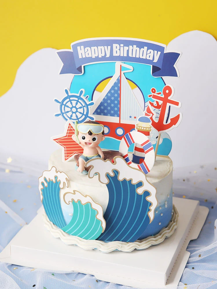 Description Picture 6 of itemSailing goggles boy summer Decoration Happy Birthday ship anchor Cake Toppers for Children Kid Boy Party Supplies Lovely Gifts