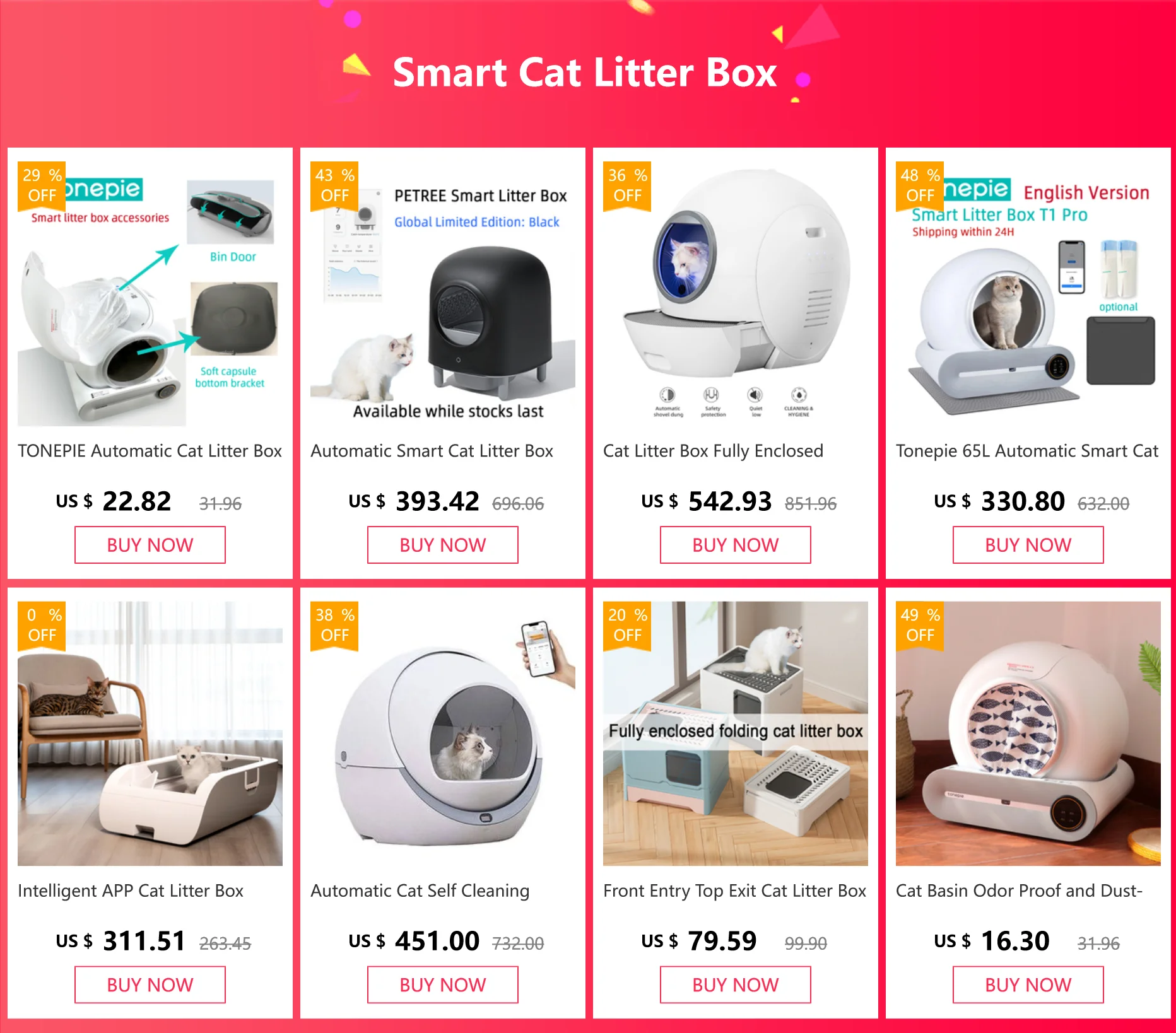 Tonepie 65L Automatic Smart Cat Litter Box Self Cleaning Fully Enclosed Cat Litter Box Pet Toilet Litter Tray English versions