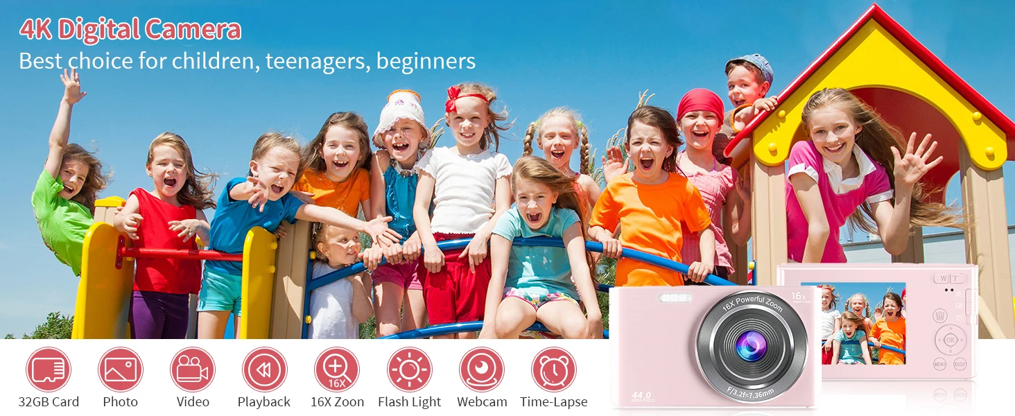 Description Picture 2 of itemDigital Camera 4K 44MP with a 32GB SD Card and Battery, 2.4 Inch Screen, Support 16x Digital Zoom , Suitable for Kids