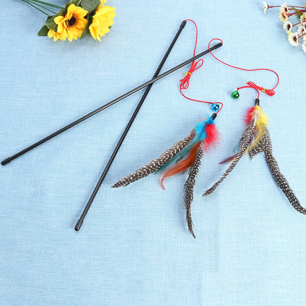 Handheld Kitten Teaser Lightweight Feather Cat Wand Funny Wands Feather Teaser Odorless for Kitten Pet Cat Scratching