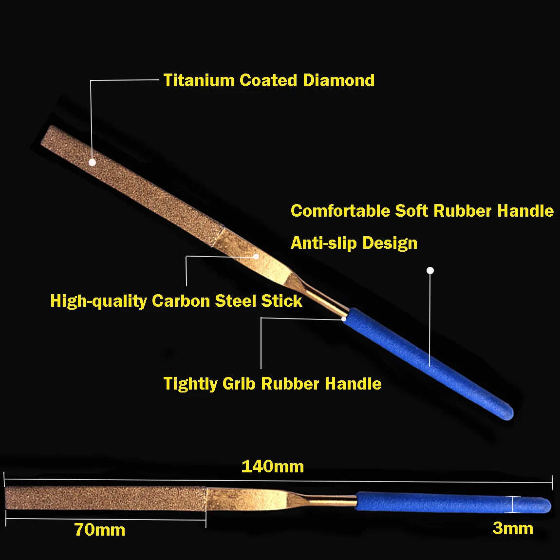 Description Picture 5 of item10pcs Diamond Needle Files Set 3x140mm Variety Shapes Titanium Coated Diamond Needle Files for Ceramics Metal Glass Deburring