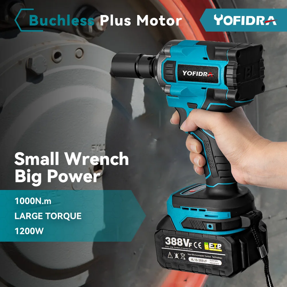 Description Picture 4 of itemYofidra 1000N.m 20V Brushless Electric Impact Wrench Cordless Wrench Socket 1/2 Inch Li-ion Battery For Makita 18V Battery