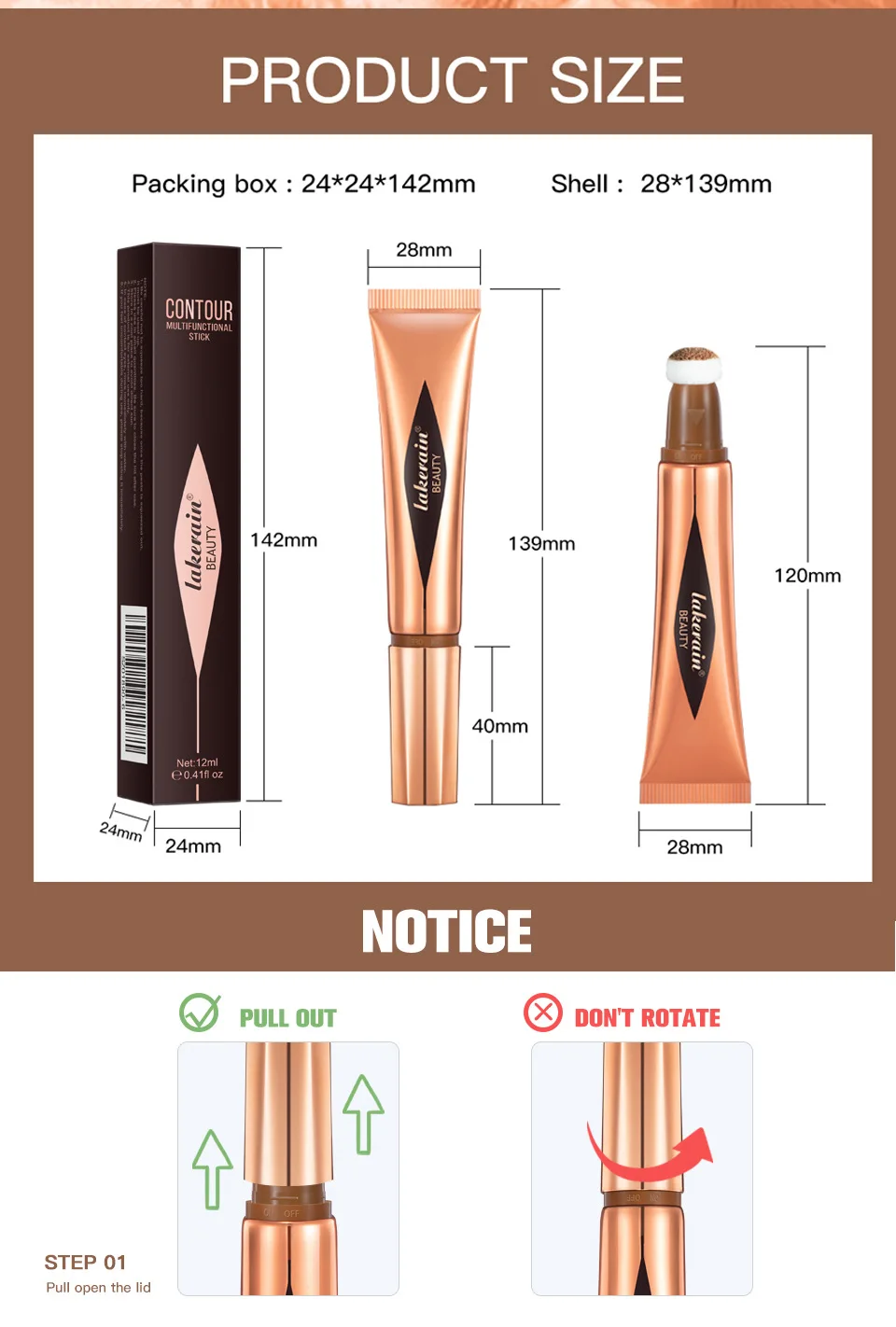 Description Picture 3 of itemCream Bronzer Contour Beauty Wand, Highlighter Contour Blush With Cushion Applicator, Liquid Face Bronzer Makeup Wand Stick