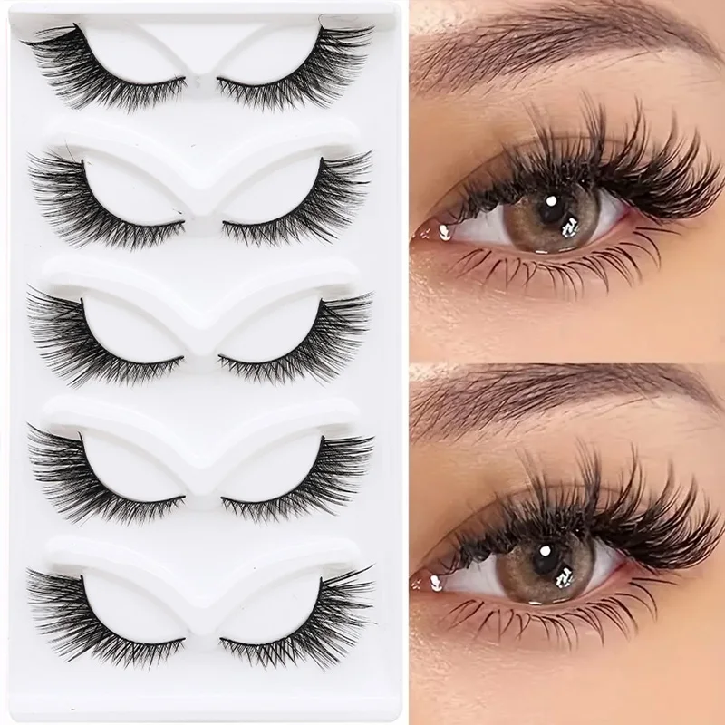 5Pairs Cat Eye Lashes Faux Mink Eyelashes Winged End Eye Elongated Eyelashes Fake Fox Eye Lashes Soft Natural Long Makeup Lashes